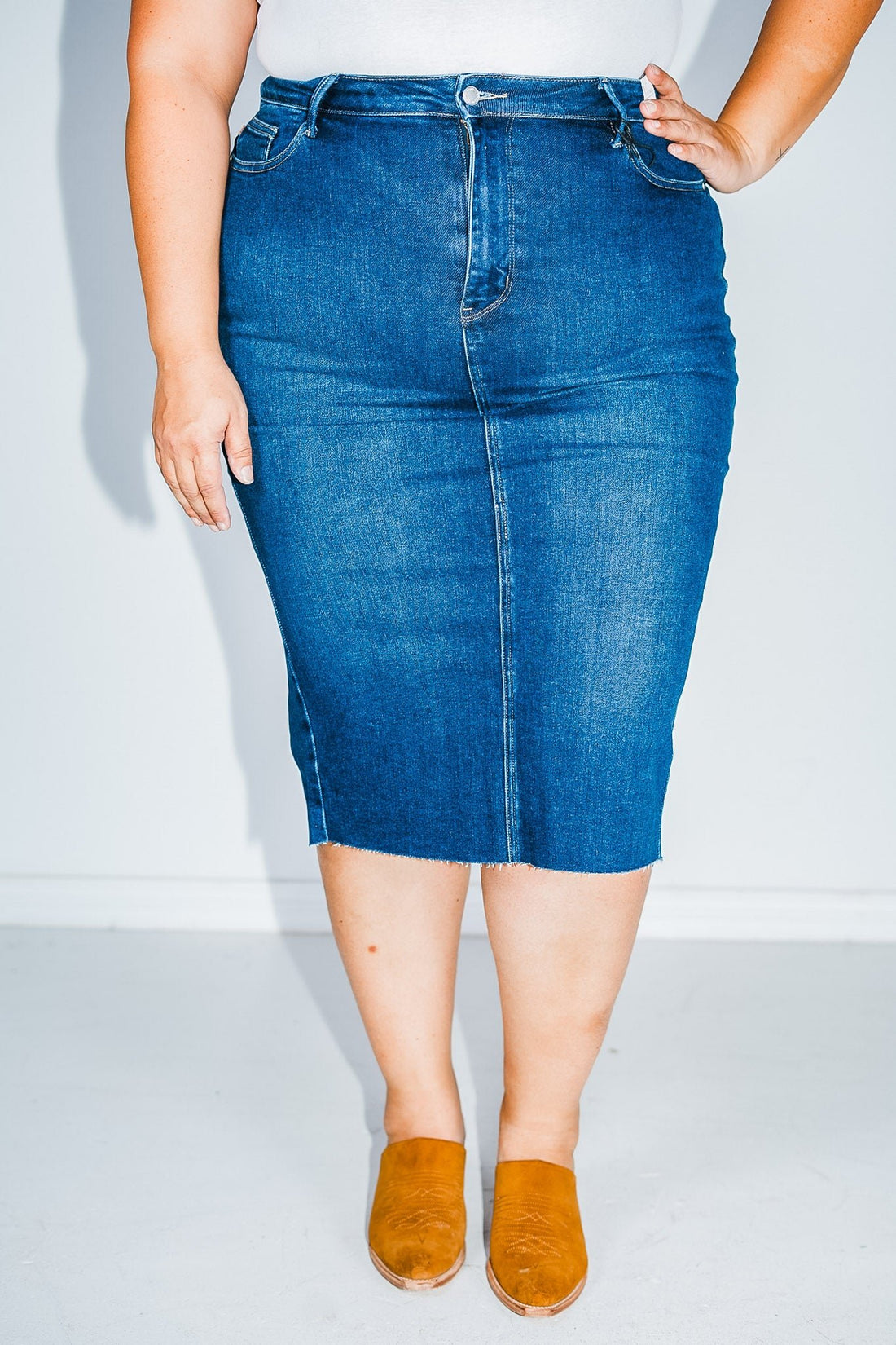 Judy Blue High Waisted Mid Length Skirt FINAL SALE - Whiskey Skies - JUDY BLUE