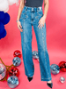 Judy Blue High Waisted Wide Leg Jeans with Star Seam Details - Whiskey Skies - JUDY BLUE