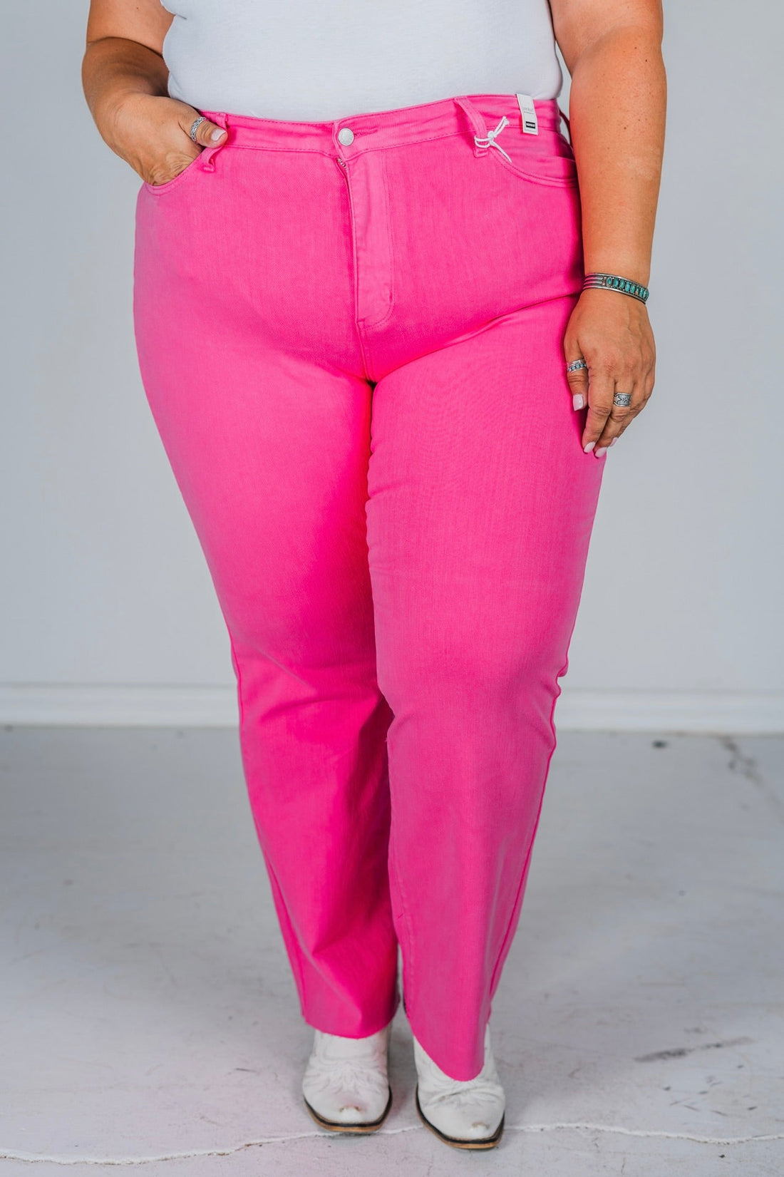 Judy Blue Hot Pink High Waist 90's Straight Jeans FINAL SALE - Whiskey Skies - JUDY BLUE