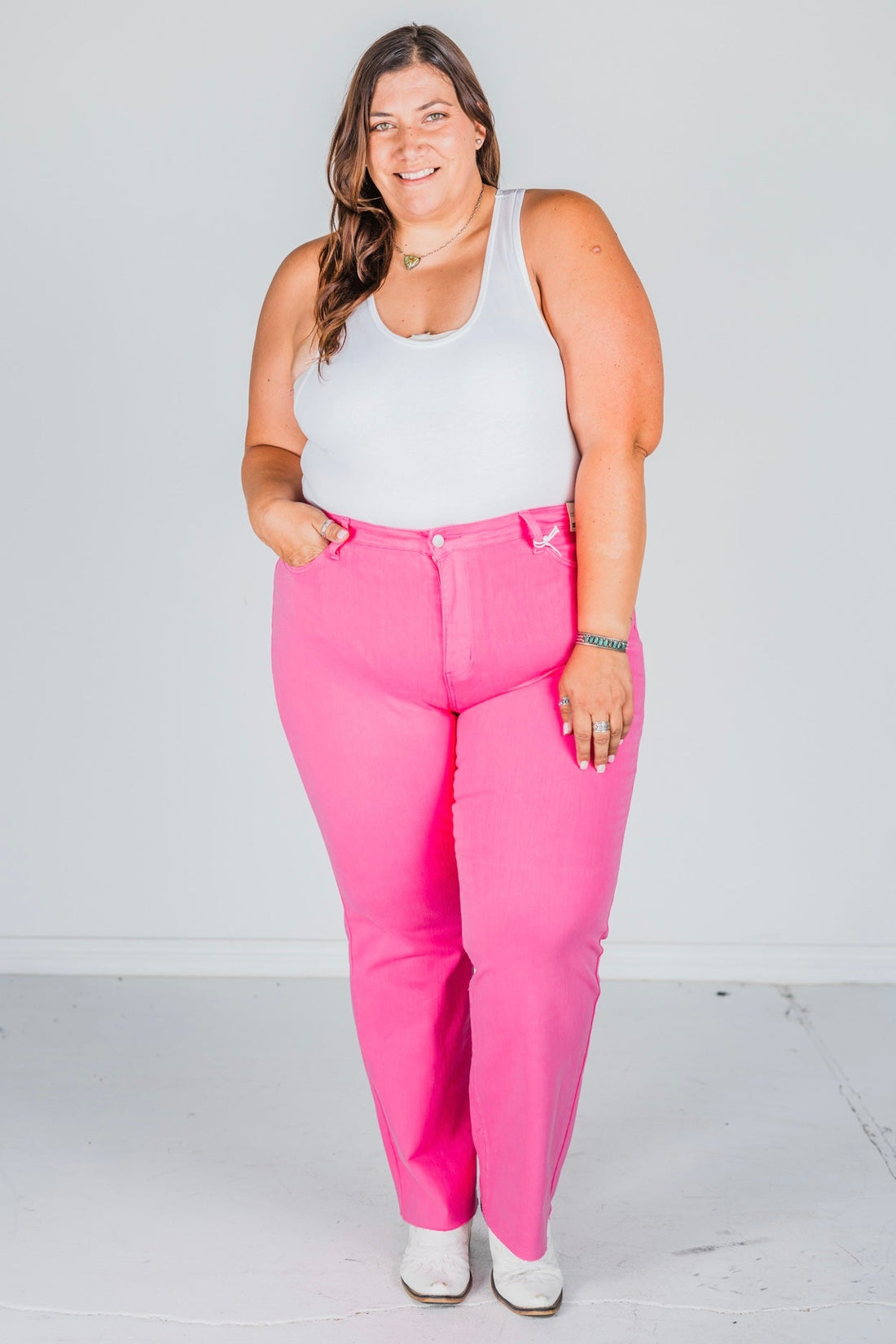 Judy Blue Hot Pink High Waist 90's Straight Jeans FINAL SALE - Whiskey Skies - JUDY BLUE