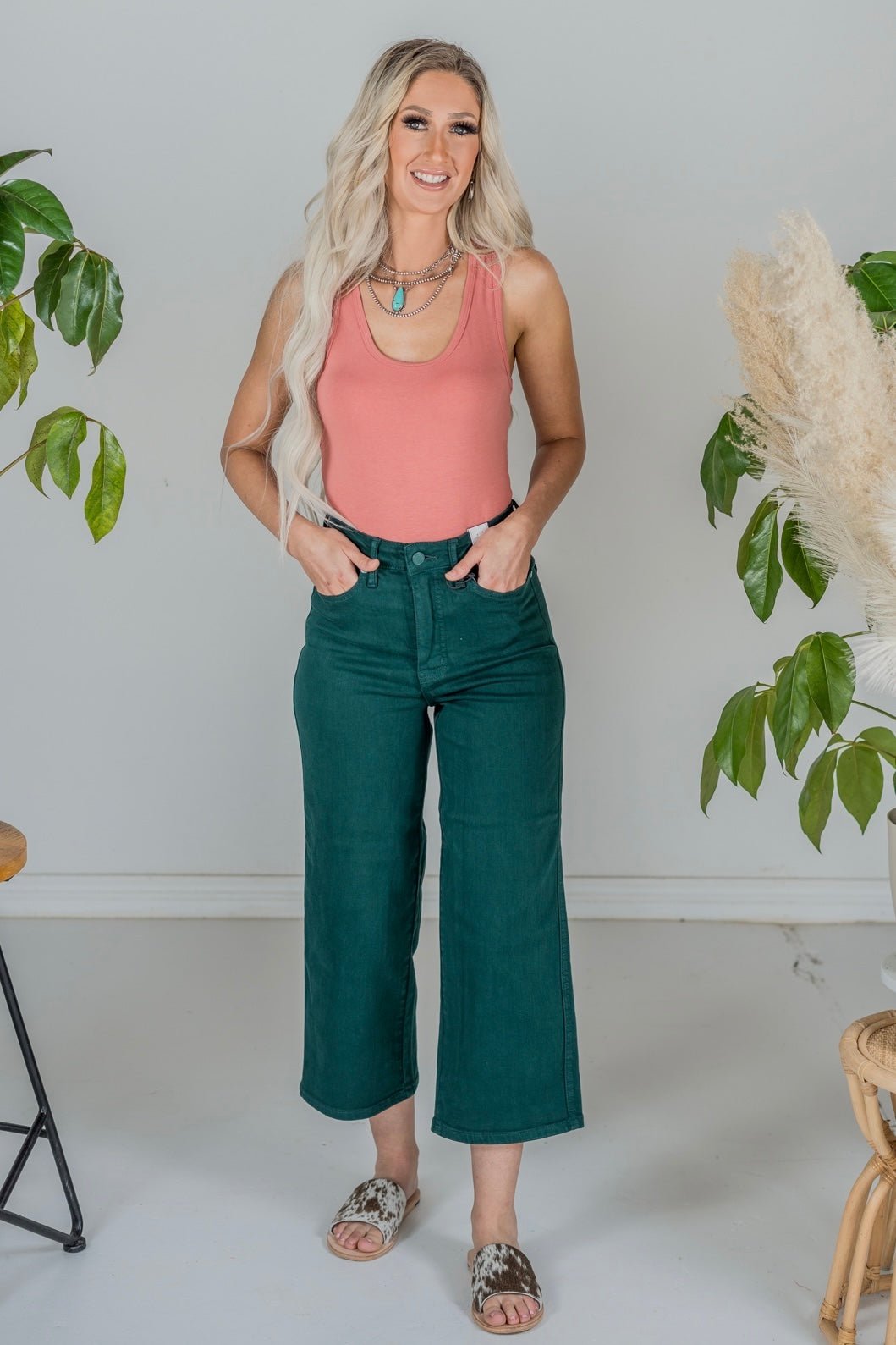 Judy Blue Jade Cropped Wide Leg Tummy Control Jeans - Whiskey Skies - JUDY BLUE