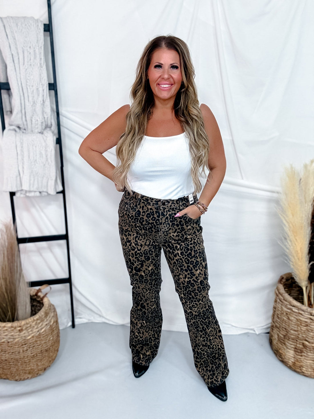 Judy Blue Leopard Print High Waist Bootcut Jeans - Whiskey Skies - JUDY BLUE