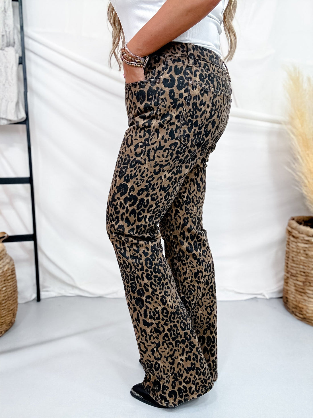 Judy Blue Leopard Print High Waist Bootcut Jeans - Whiskey Skies - JUDY BLUE
