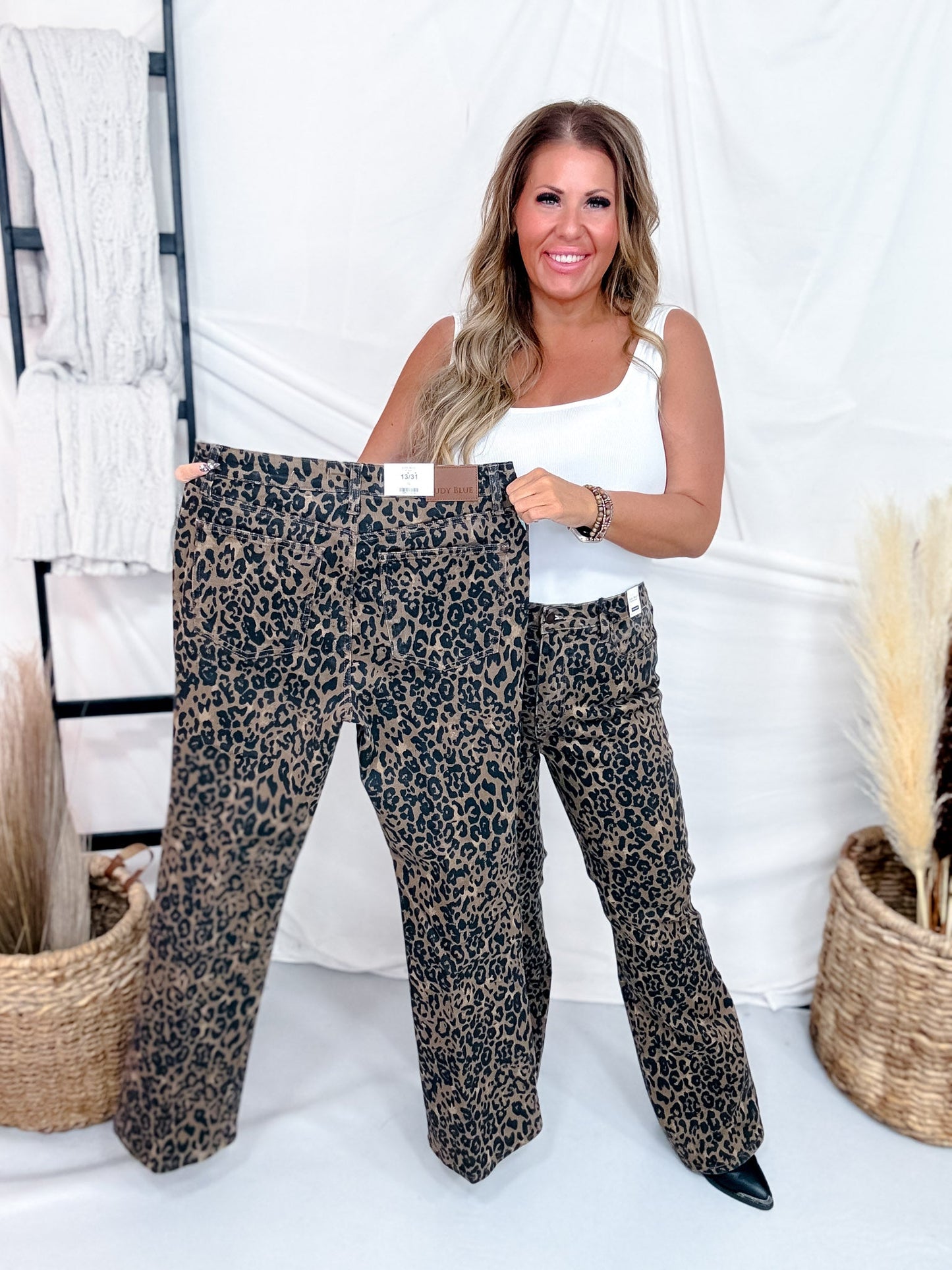 Judy Blue Leopard Print High Waist Bootcut Jeans - Whiskey Skies - JUDY BLUE