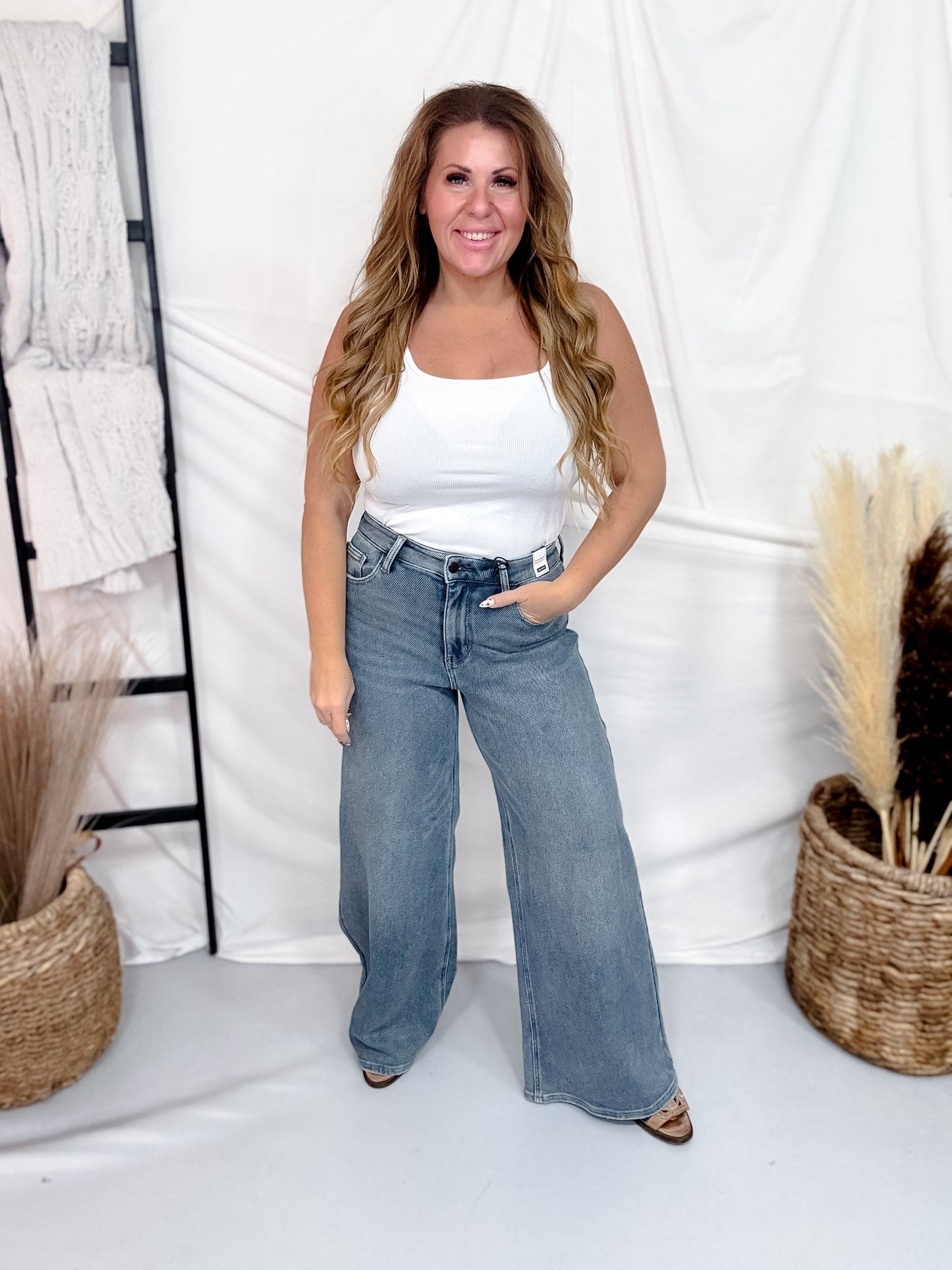 Judy Blue Liza Palazzo Ocean Fade Jeans - Whiskey Skies - JUDY BLUE