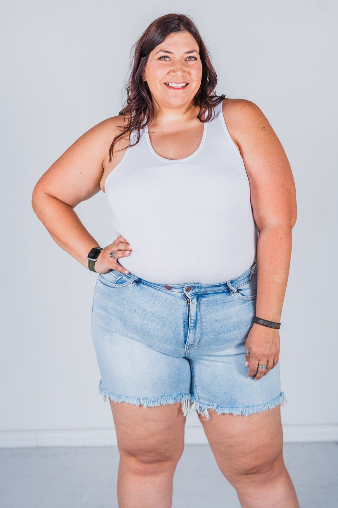 Judy Blue Long Cut - off Dad Shorts with 2 Buttons - Whiskey Skies - JUDY BLUE