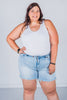 Judy Blue Long Cut - off Dad Shorts with 2 Buttons - Whiskey Skies - JUDY BLUE