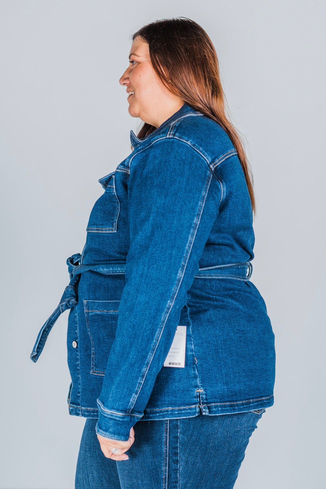 Judy Blue Mid Length Denim Utility Jacket with Side Slit - Whiskey Skies - JUDY BLUE