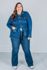 Judy Blue Mid Length Denim Utility Jacket with Side Slit - Whiskey Skies - JUDY BLUE