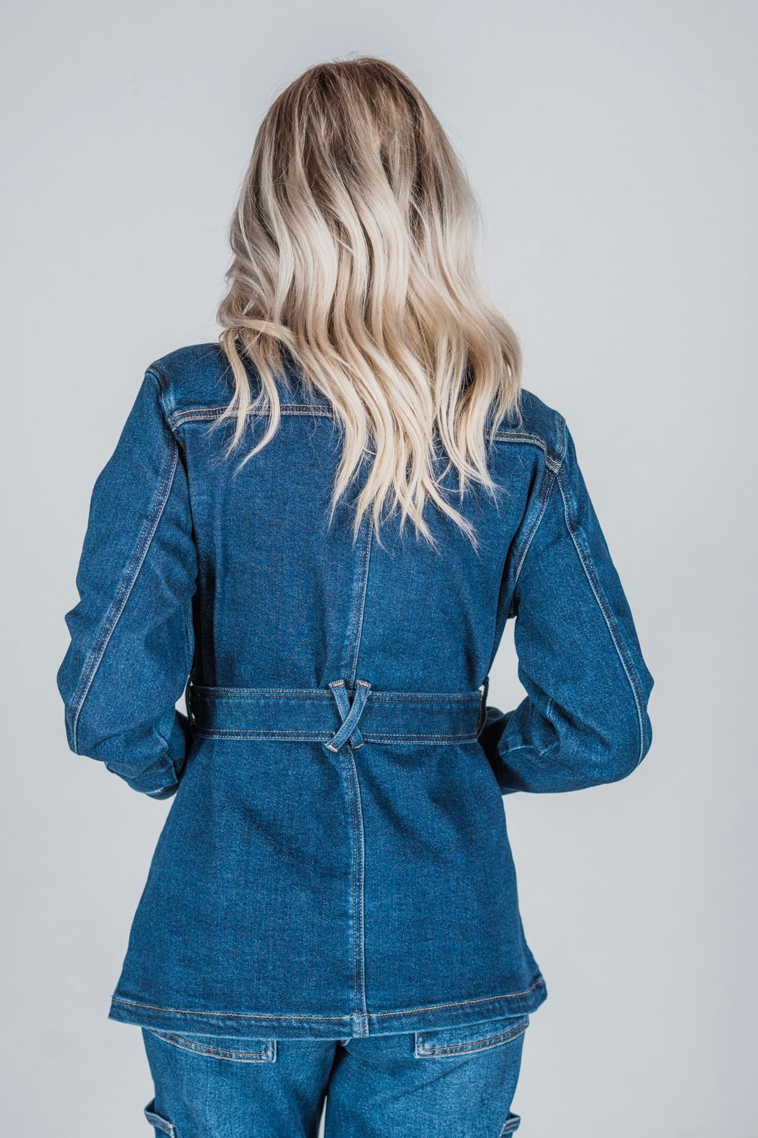 Judy Blue Mid Length Denim Utility Jacket with Side Slit - Whiskey Skies - JUDY BLUE