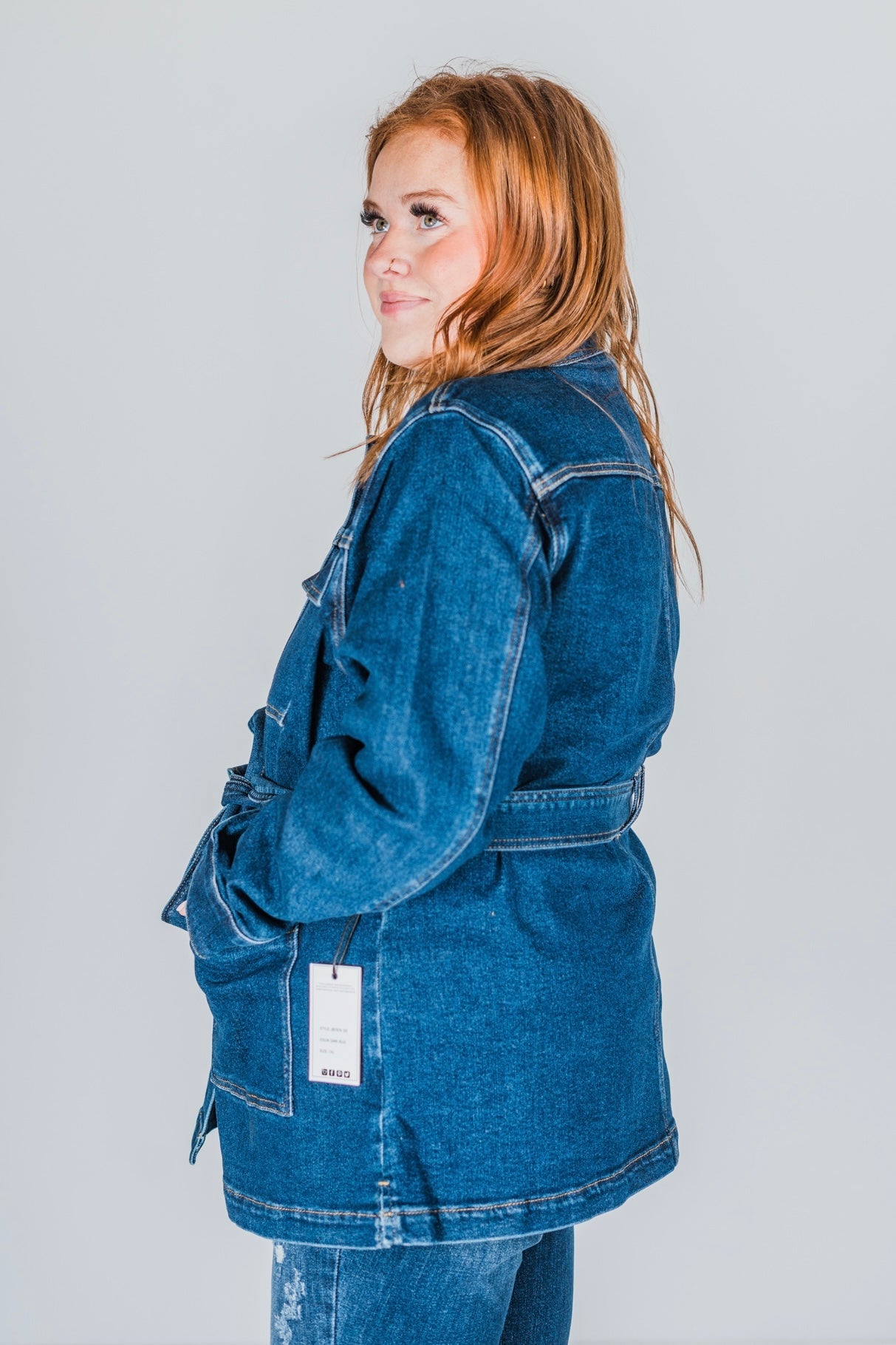 Judy Blue Mid Length Denim Utility Jacket with Side Slit - Whiskey Skies - JUDY BLUE