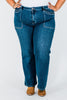 Judy Blue Mid Rise 90's Straight Jeans With Double Pockets - Whiskey Skies - JUDY BLUE