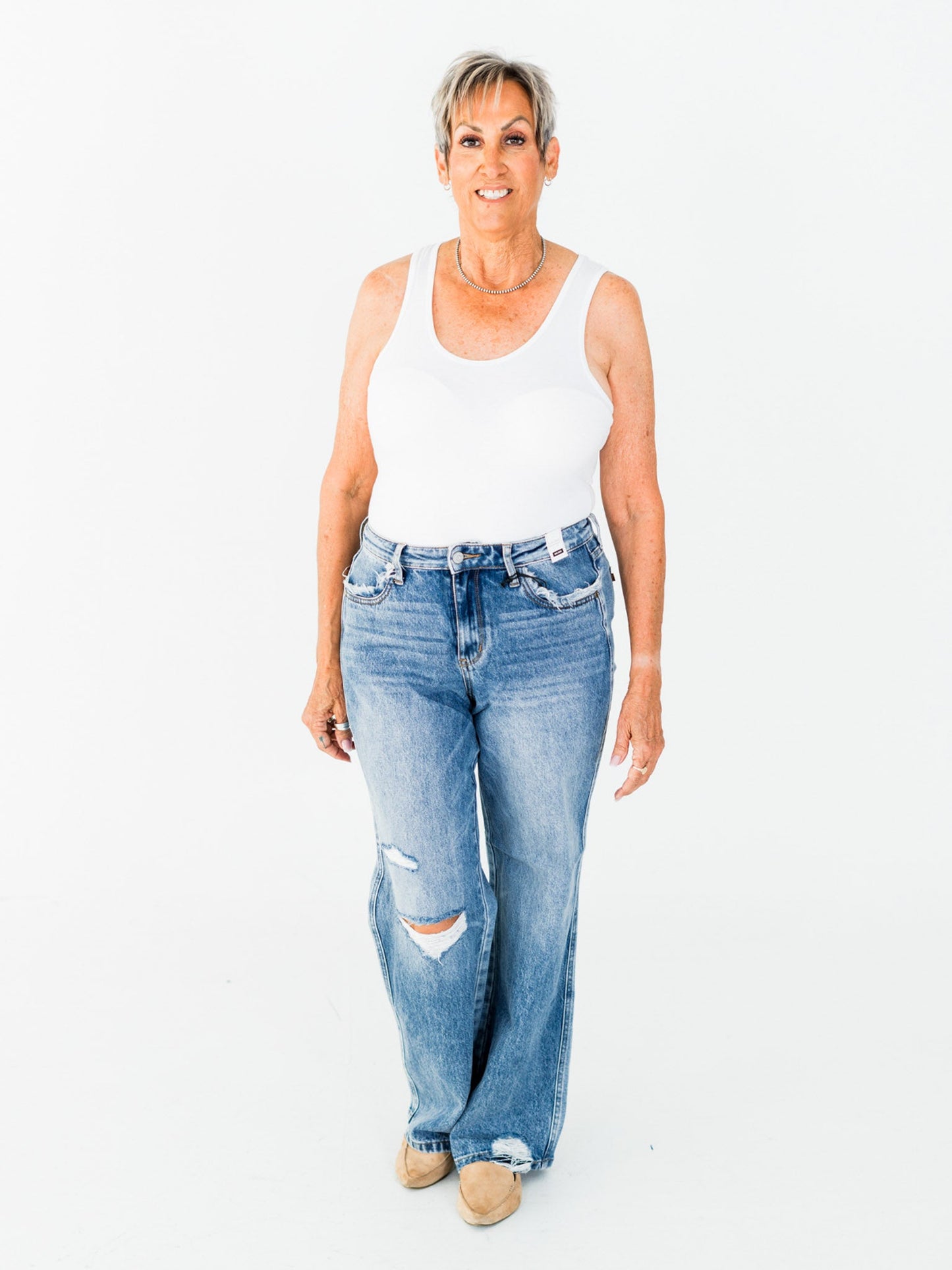Judy Blue Mid - Rise 90's Straight Leg Rigid Magic Jeans - Whiskey Skies - JUDY BLUE