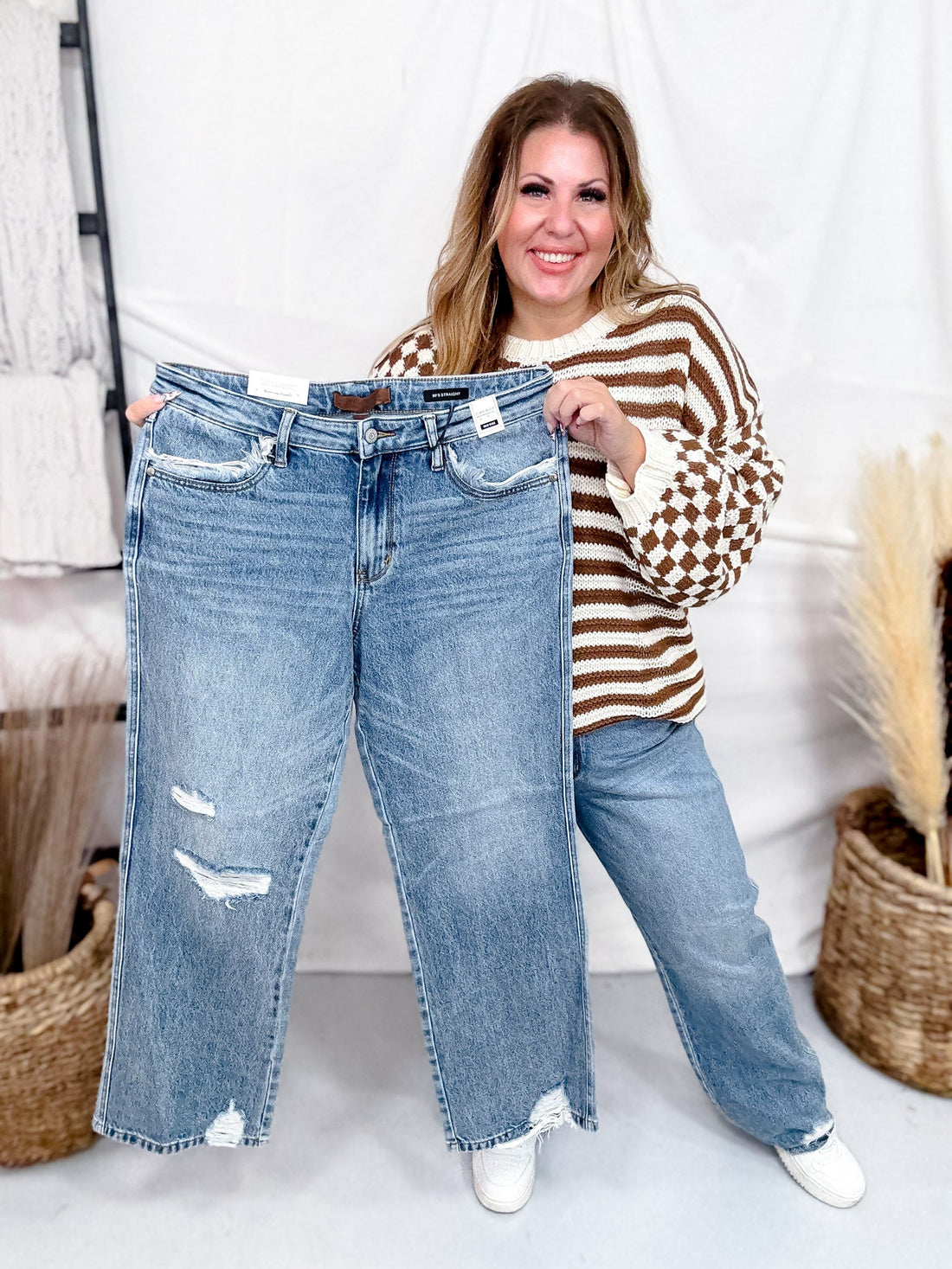 Judy Blue Mid - Rise 90's Straight Leg Rigid Magic Jeans - Whiskey Skies - JUDY BLUE