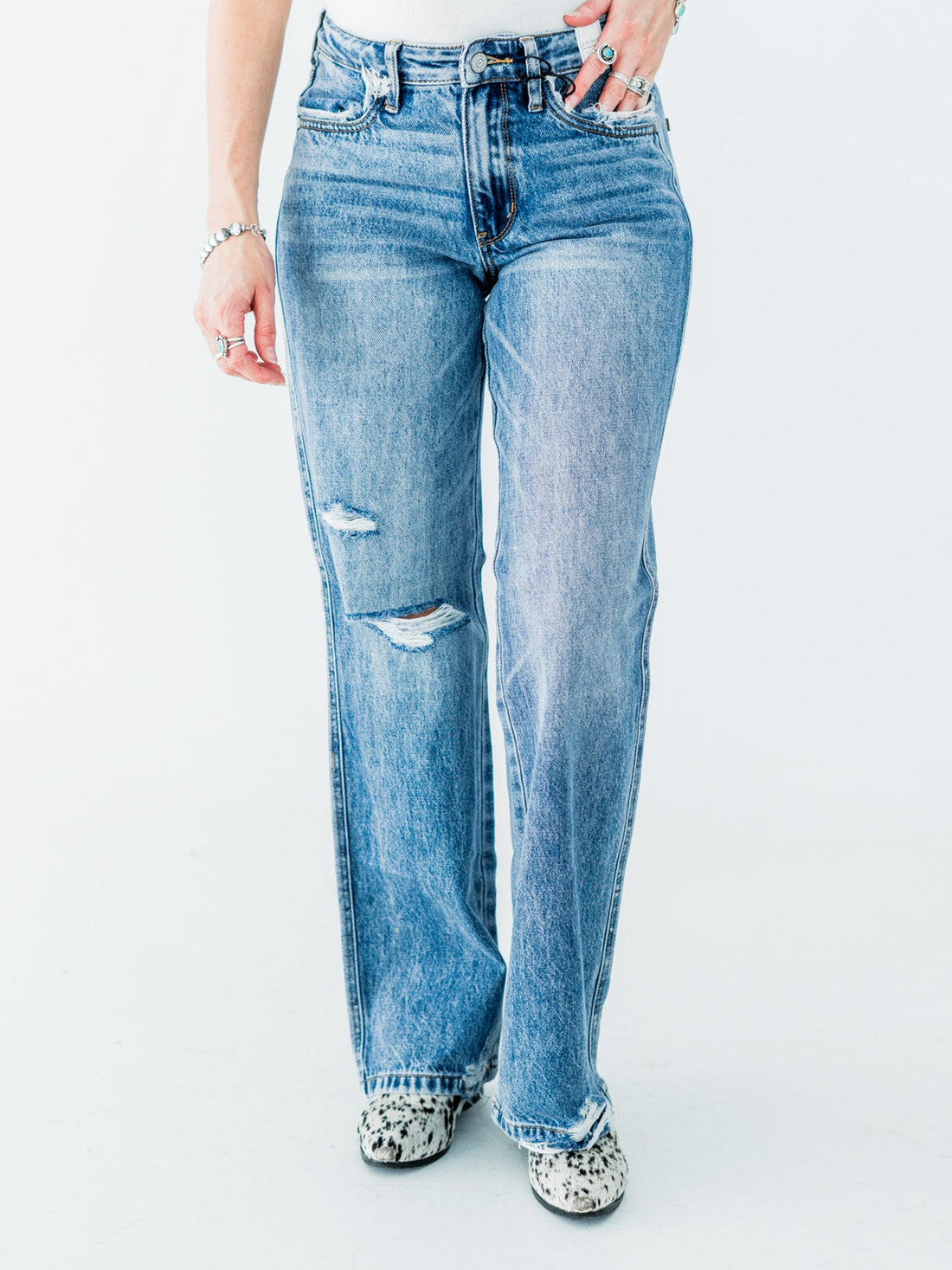 Judy Blue Mid - Rise 90's Straight Leg Rigid Magic Jeans - Whiskey Skies - JUDY BLUE