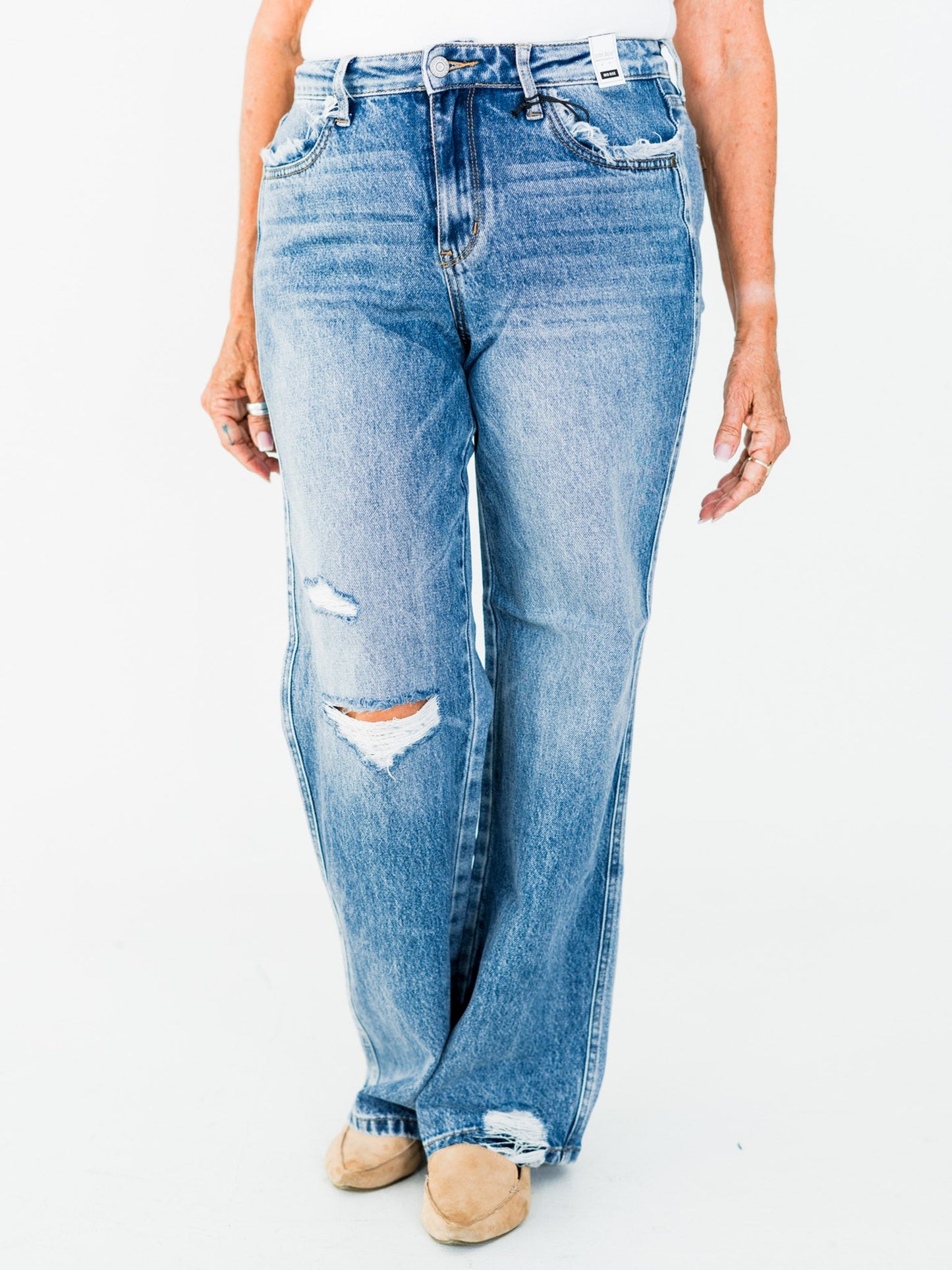 Judy Blue Mid - Rise 90's Straight Leg Rigid Magic Jeans - Whiskey Skies - JUDY BLUE