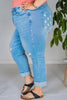 Judy Blue Mid Rise Americana Print Cuffed Boyfriend Jeans - Whiskey Skies - JUDY BLUE