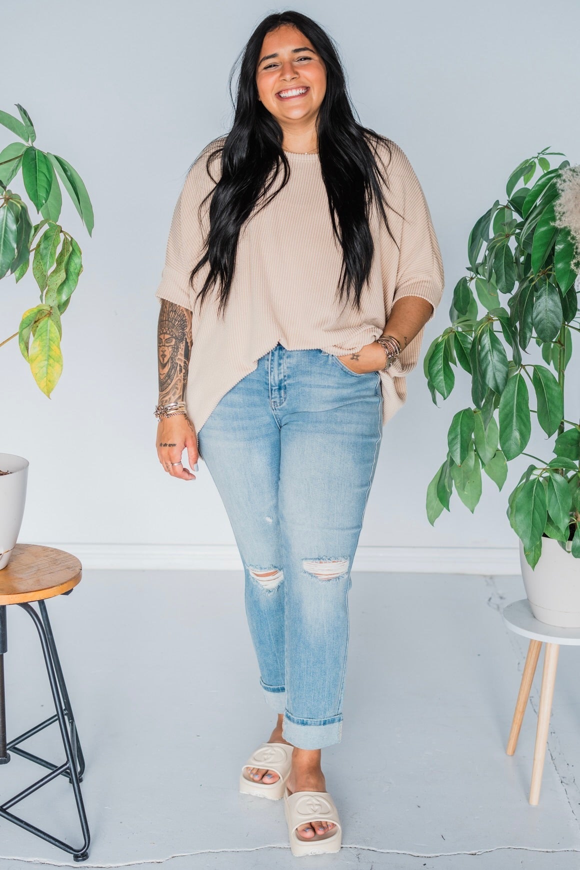 Judy Blue Mid Rise Americana Print Cuffed Boyfriend Jeans - Whiskey Skies - JUDY BLUE