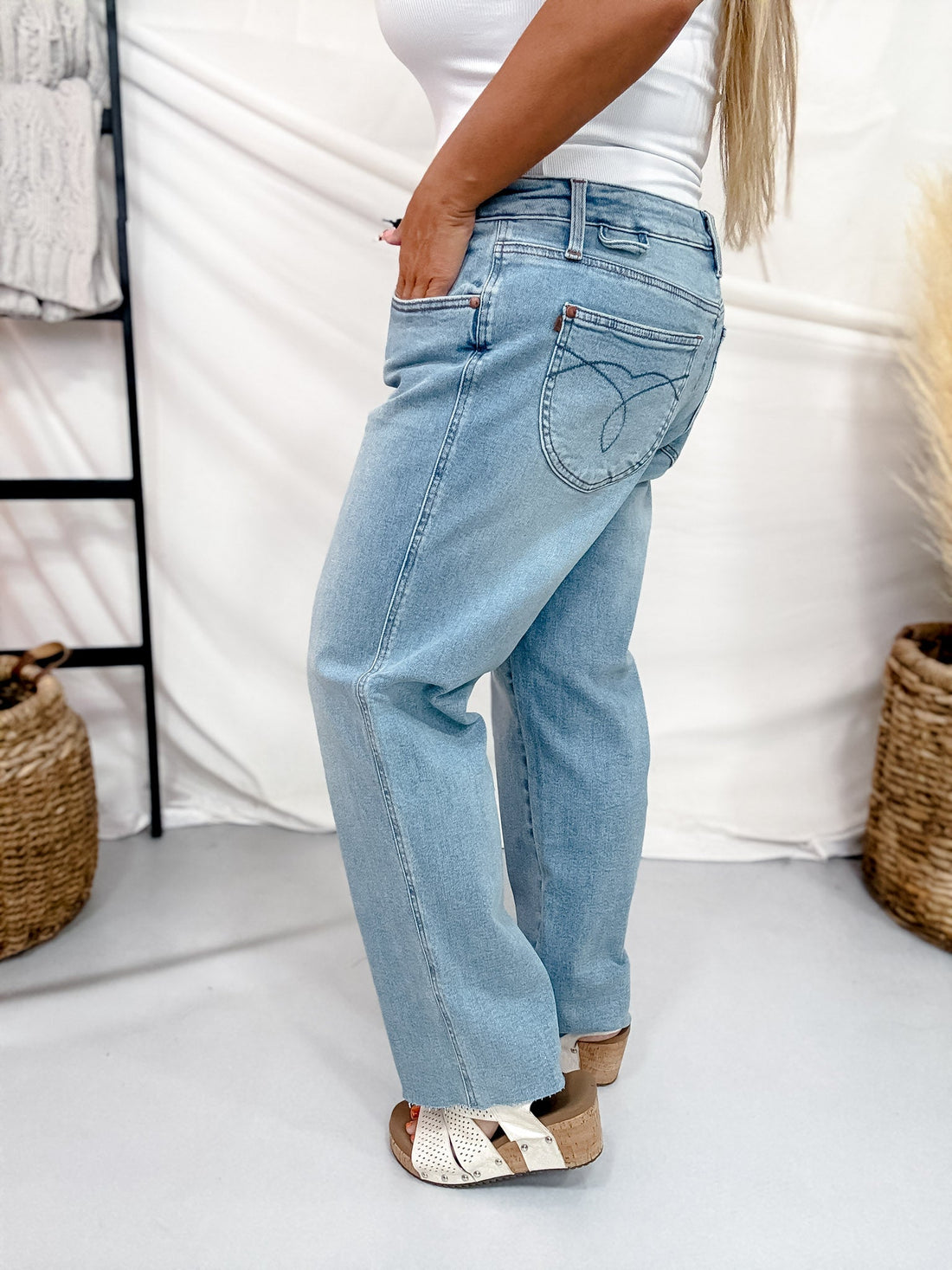 Judy Blue Mid Rise Ankle Straight Leg Jeans With Bandana Loop - Whiskey Skies - JUDY BLUE