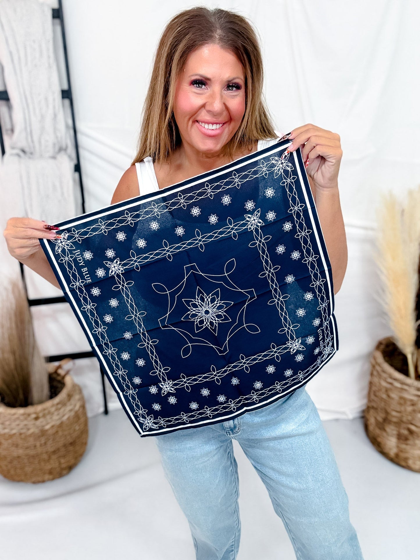 Judy Blue Mid Rise Ankle Straight Leg Jeans With Bandana Loop - Whiskey Skies - JUDY BLUE