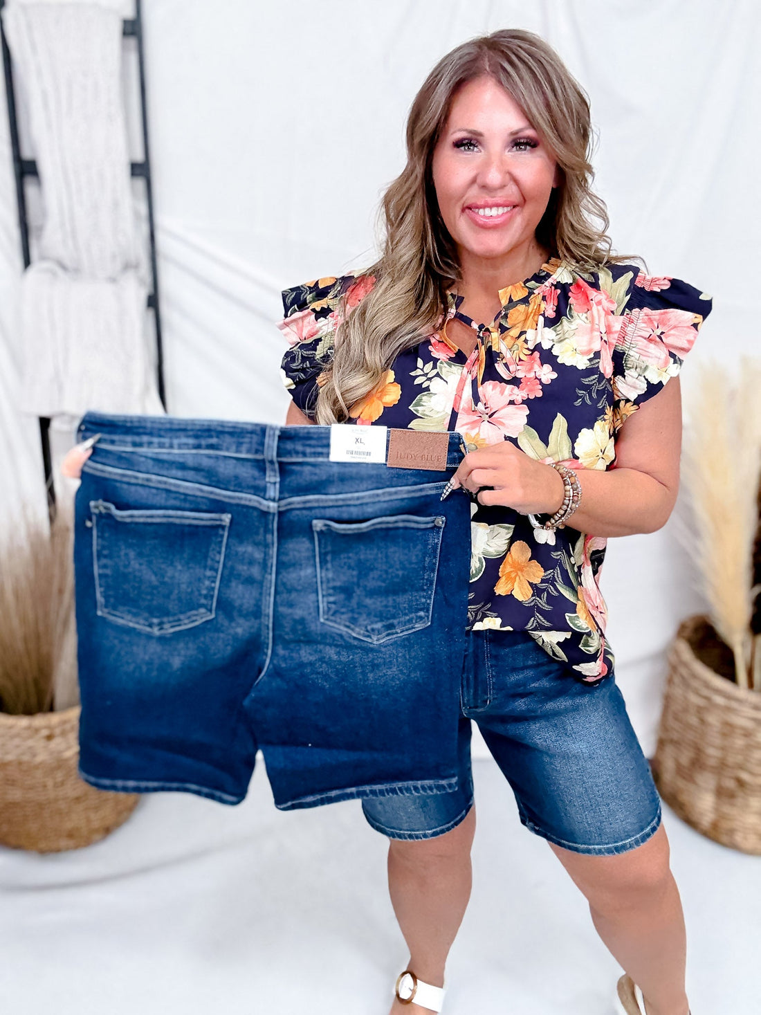 Judy Blue Mid - Rise Bermuda Denim Shorts - Whiskey Skies - JUDY BLUE