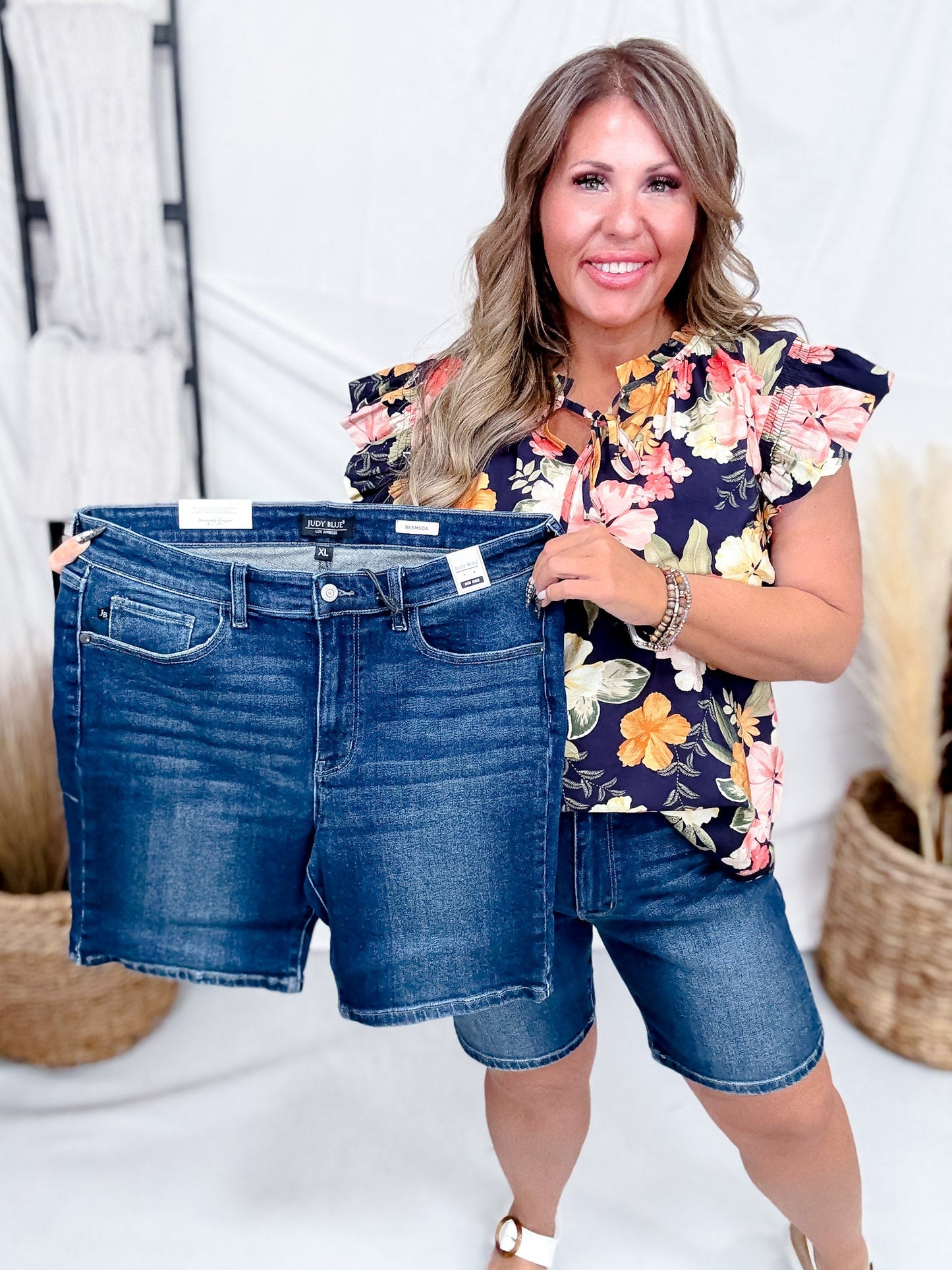 Judy Blue Mid - Rise Bermuda Denim Shorts - Whiskey Skies - JUDY BLUE