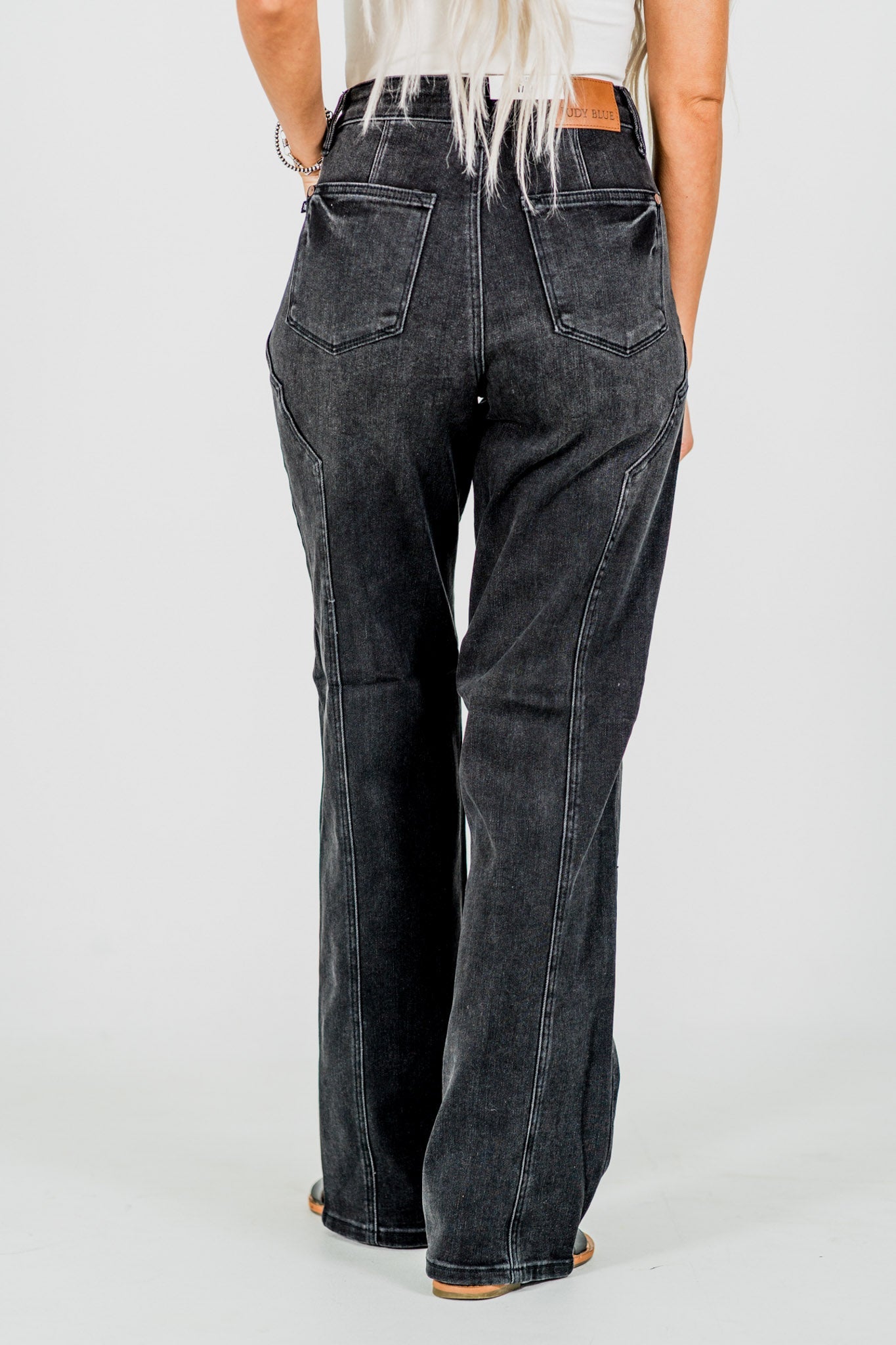 Judy Blue Mid - Rise Black Straight Leg Western Seam Detail Jeans - Whiskey Skies - JUDY BLUE