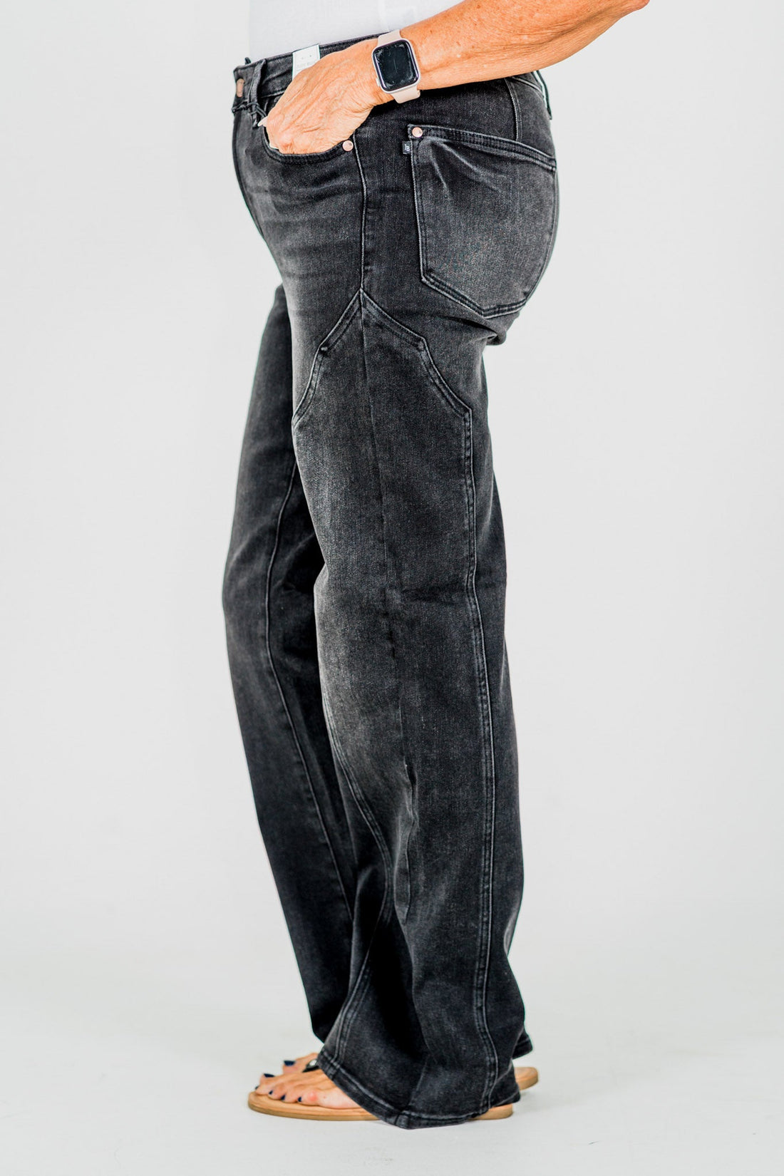 Judy Blue Mid - Rise Black Straight Leg Western Seam Detail Jeans - Whiskey Skies - JUDY BLUE