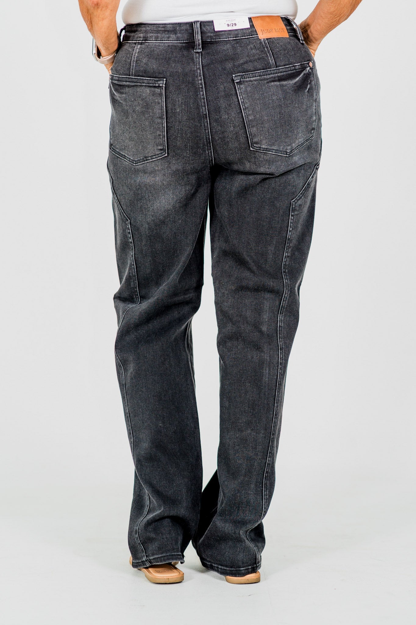 Judy Blue Mid - Rise Black Straight Leg Western Seam Detail Jeans - Whiskey Skies - JUDY BLUE
