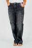 Judy Blue Mid - Rise Black Straight Leg Western Seam Detail Jeans - Whiskey Skies - JUDY BLUE