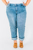 Judy Blue Mid Rise Bleach Splatter Boyfriend Jeans - Whiskey Skies - JUDY BLUE