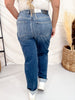 Judy Blue Mid Rise Boyfriend Jeans In True Indigo - Whiskey Skies - JUDY BLUE