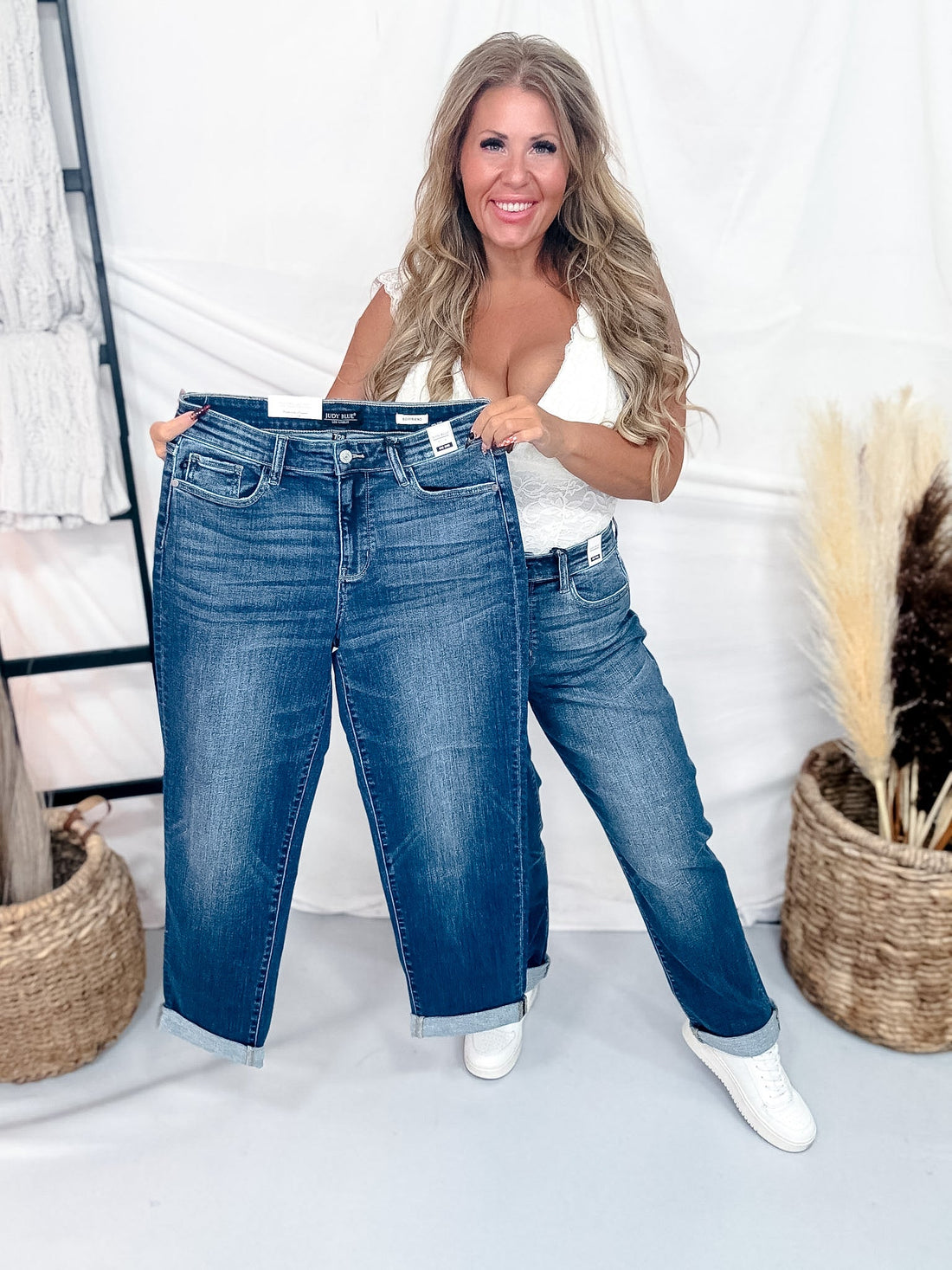 Judy Blue Mid Rise Boyfriend Jeans In True Indigo - Whiskey Skies - JUDY BLUE