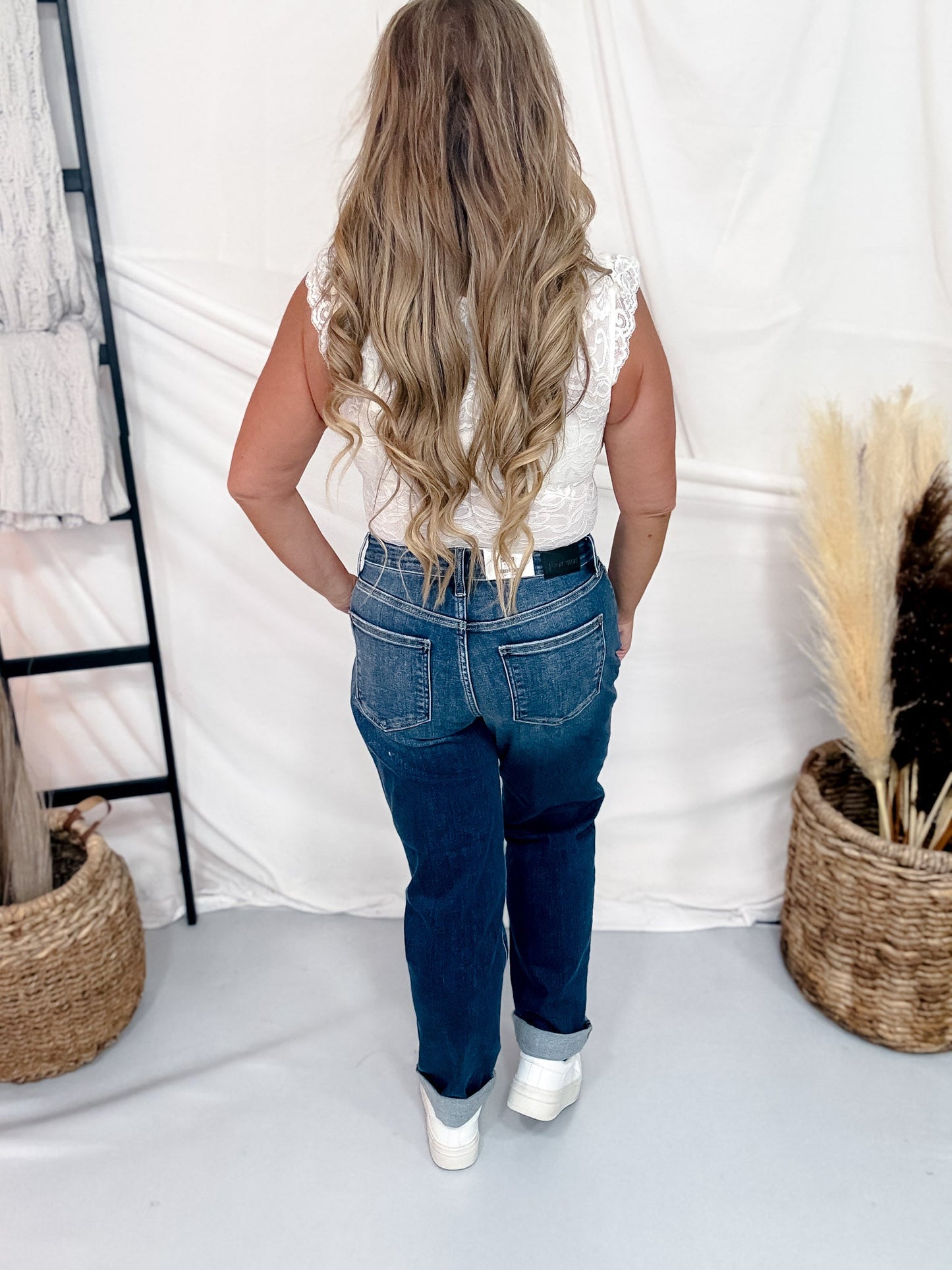 Judy Blue Mid Rise Boyfriend Jeans In True Indigo - Whiskey Skies - JUDY BLUE
