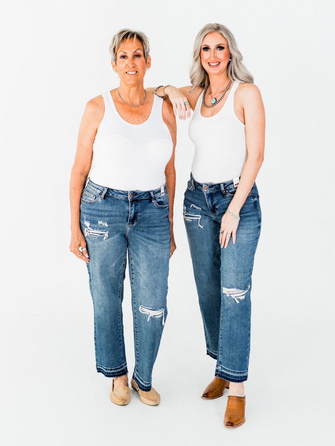 Judy Blue Mid - Rise Boyfriend Patch & Repair Jeans - Whiskey Skies - JUDY BLUE