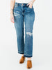 Judy Blue Mid - Rise Boyfriend Patch & Repair Jeans - Whiskey Skies - JUDY BLUE