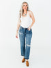 Judy Blue Mid - Rise Boyfriend Patch & Repair Jeans - Whiskey Skies - JUDY BLUE