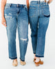 Judy Blue Mid - Rise Boyfriend Patch & Repair Jeans - Whiskey Skies - JUDY BLUE