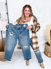 Judy Blue Mid - Rise Boyfriend Patch & Repair Jeans - Whiskey Skies - JUDY BLUE
