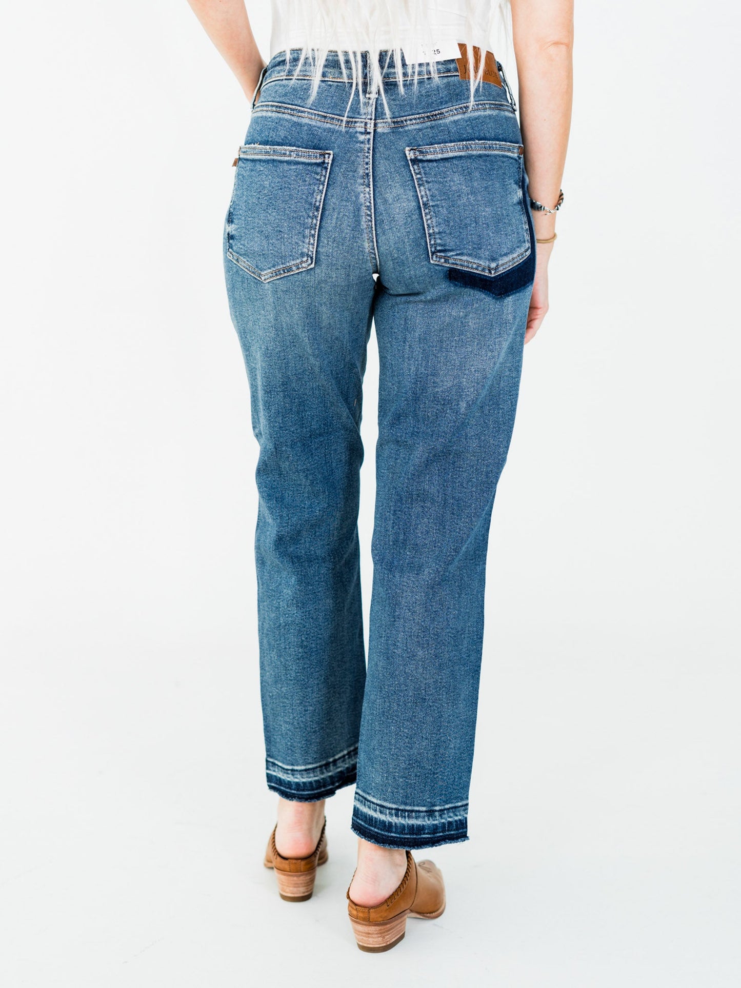 Judy Blue Mid - Rise Boyfriend Patch & Repair Jeans - Whiskey Skies - JUDY BLUE
