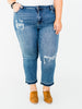 Judy Blue Mid - Rise Boyfriend Patch & Repair Jeans - Whiskey Skies - JUDY BLUE