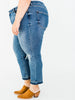 Judy Blue Mid - Rise Boyfriend Patch & Repair Jeans - Whiskey Skies - JUDY BLUE