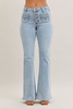 Judy Blue Mid Rise Button Fly Flares With Embroidered Pockets - Whiskey Skies - JUDY BLUE