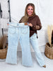 Judy Blue Mid Rise Button Fly Flares With Embroidered Pockets - Whiskey Skies - JUDY BLUE