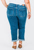 Judy Blue Mid - Rise Classic Cuffed Boyfriend Jeans - Whiskey Skies - JUDY BLUE