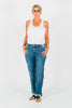 Judy Blue Mid - Rise Classic Cuffed Boyfriend Jeans - Whiskey Skies - JUDY BLUE