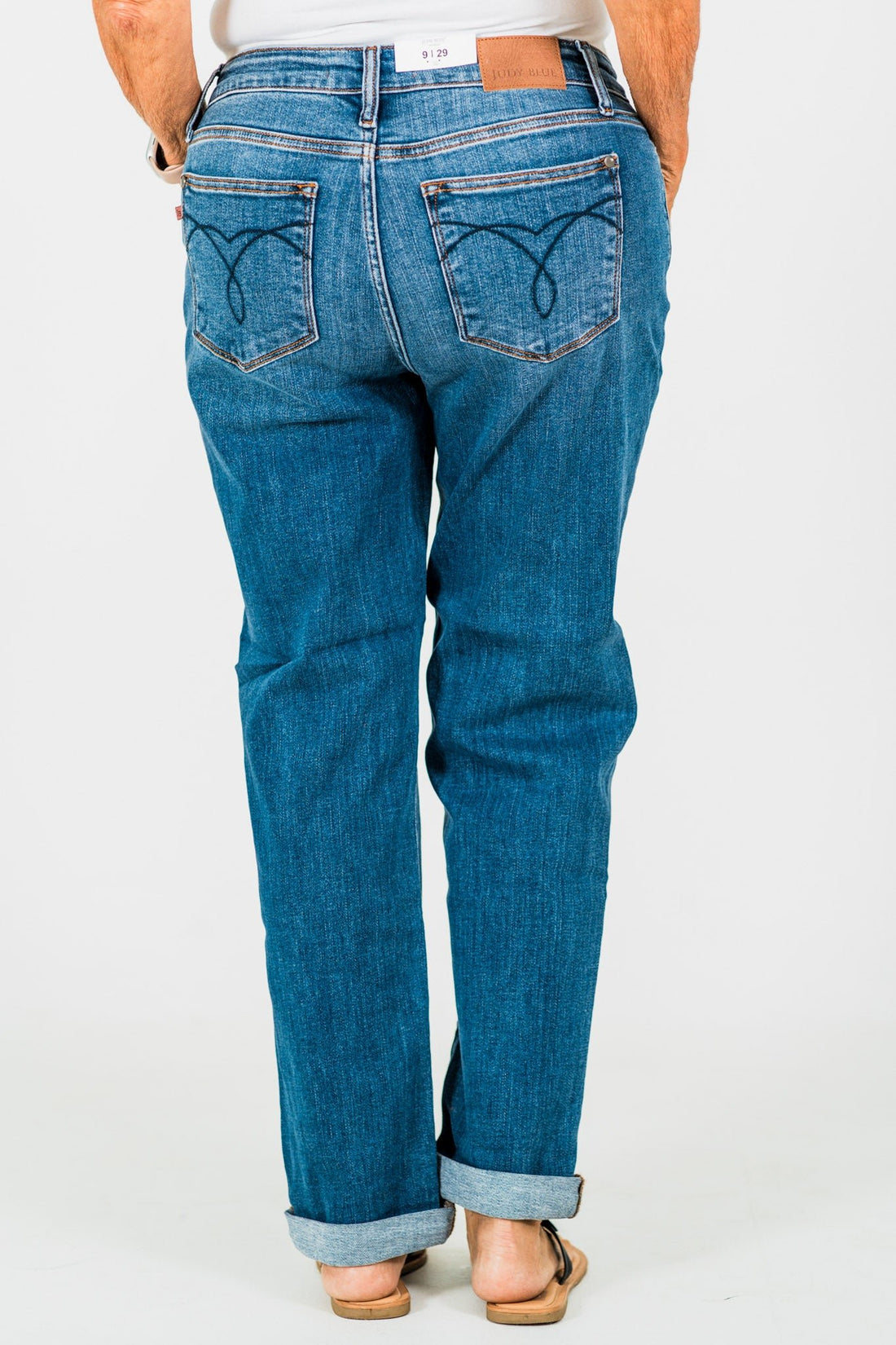Judy Blue Mid - Rise Classic Cuffed Boyfriend Jeans - Whiskey Skies - JUDY BLUE