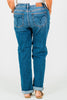 Judy Blue Mid - Rise Classic Cuffed Boyfriend Jeans - Whiskey Skies - JUDY BLUE