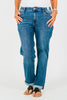 Judy Blue Mid - Rise Classic Cuffed Boyfriend Jeans - Whiskey Skies - JUDY BLUE