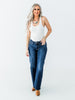 Judy Blue Mid Rise Classic Straight Leg Dark Wash Jeans (Short/Regular/Long) - Whiskey Skies - JUDY BLUE